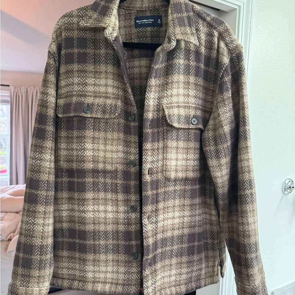 Abercrombie & Fitch Brown and Tan Plaid Shirt Jacket